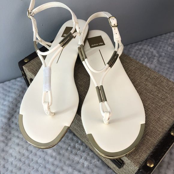 Dolce Vita Shoes - Dolce Vita Marley Flip Flops Thong Ankle Sandals White And Gold Women's Size 10